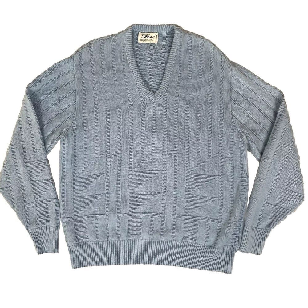 VTG Titleist‎ Collection Mens Sz L Combed Cotton Blue Sweater Golf Preppy USA